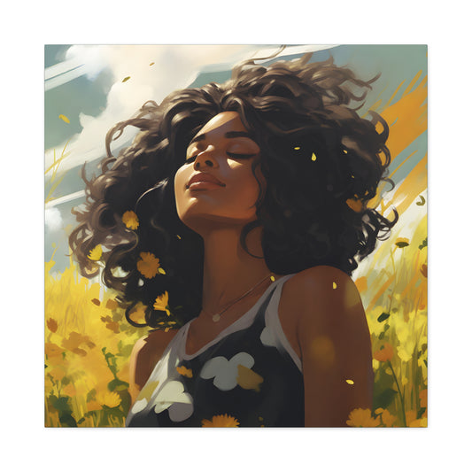 Stop And Smell The Flowers Afrocentric Black Woman Inspirational Message Artwork Canvas Wall Print