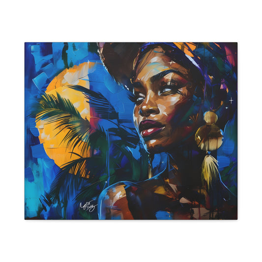 Vacation Vibes Afrocentric Black Woman Abstract Art Canvas Wall Print