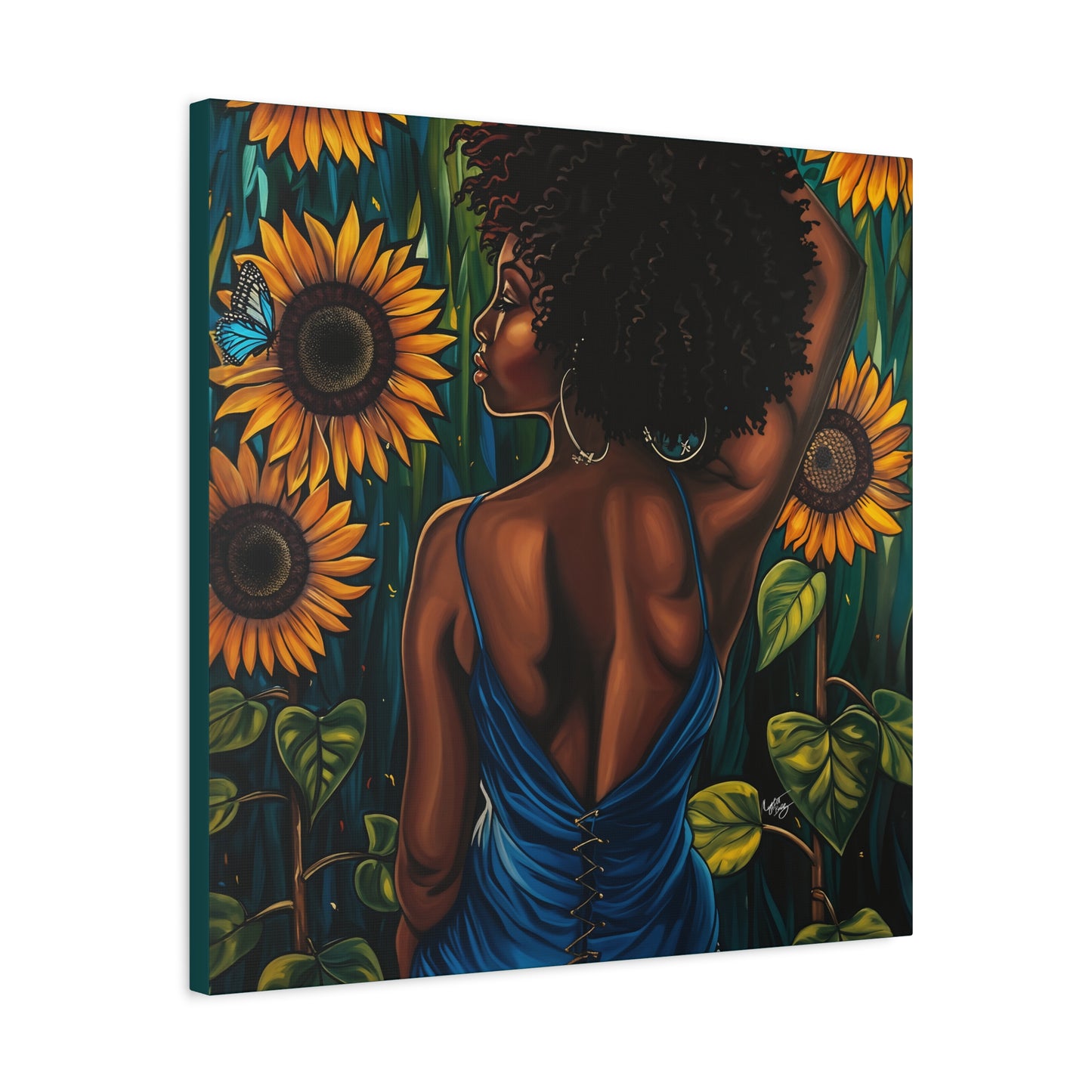 In The Garden Afrocentric Black Woman Art Canvas Wall Print