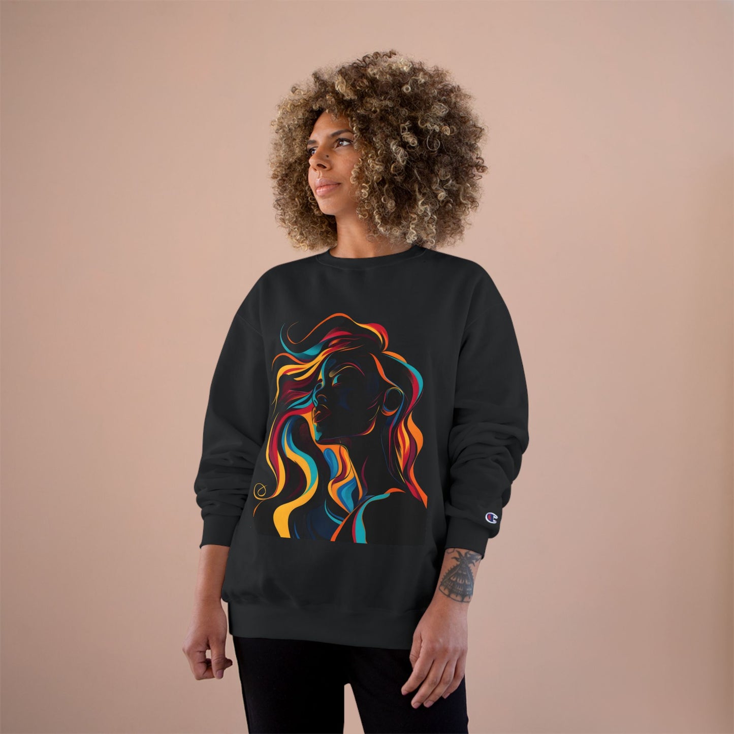 Go With The Flow Black Woman Graphic Art Champion Sweatshirt