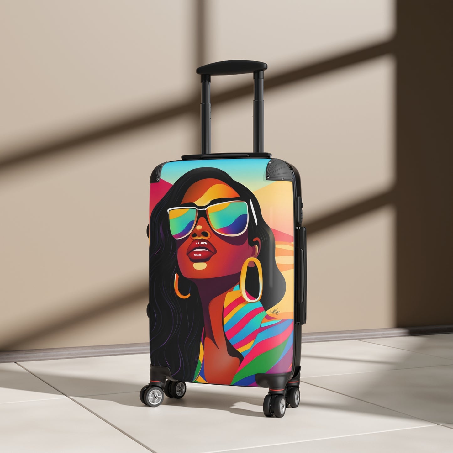 Vacay Vibes Black Woman Art Hardshell Hardside Lockable Spinner Suitcase Luggage
