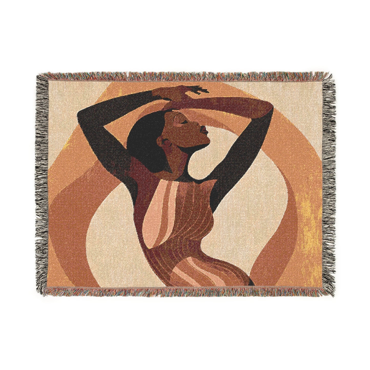 Retro Feelings Black Woman Art Woven Throw Blanket