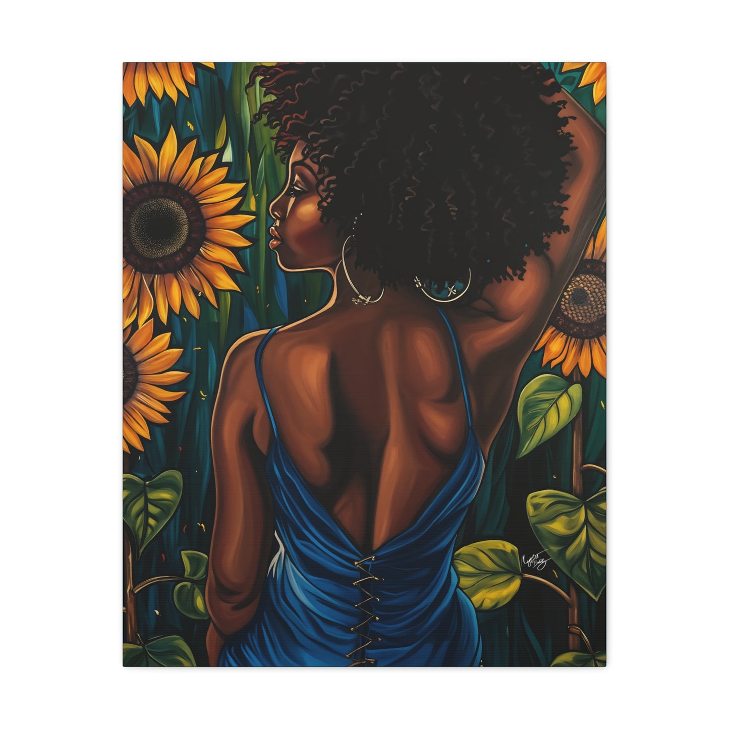 In The Garden Afrocentric Black Woman Art Canvas Wall Print