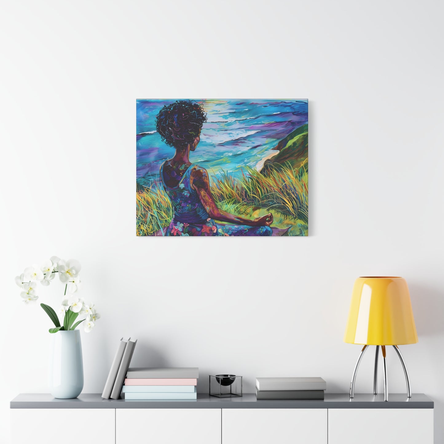 There's Peace By The Sea Afrocentric Black Woman Art Canvas Wall Print