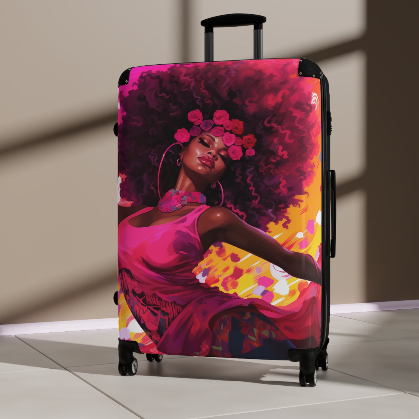 Movements In Pink Black Woman Art Hardshell Hardside Lockable Spinner Suitcase