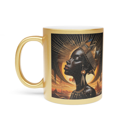 Ancient Princess Afrocentric Black Woman Abstract Art Gold Metallic Coffee Mug
