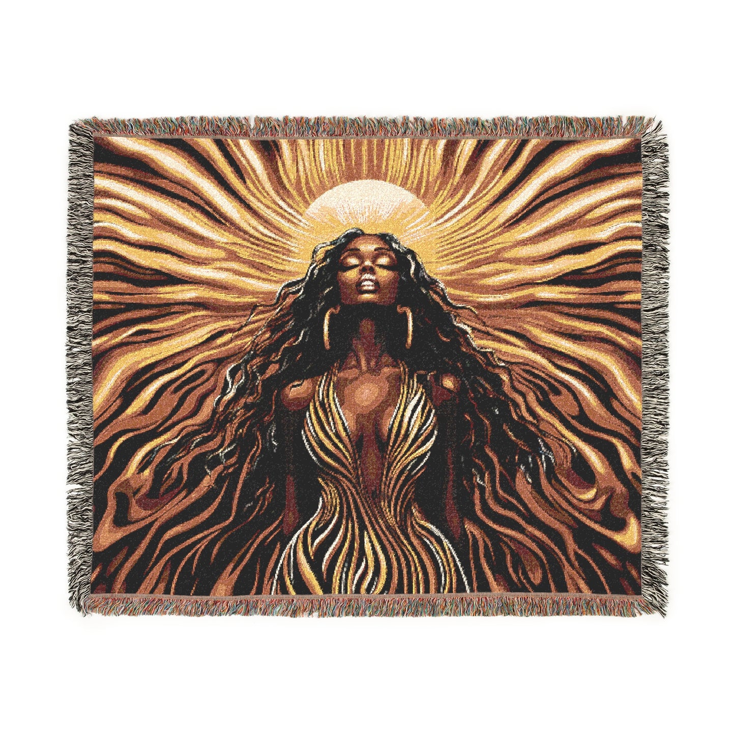 Sun Kissed Black Woman Art Woven Throw Blanket