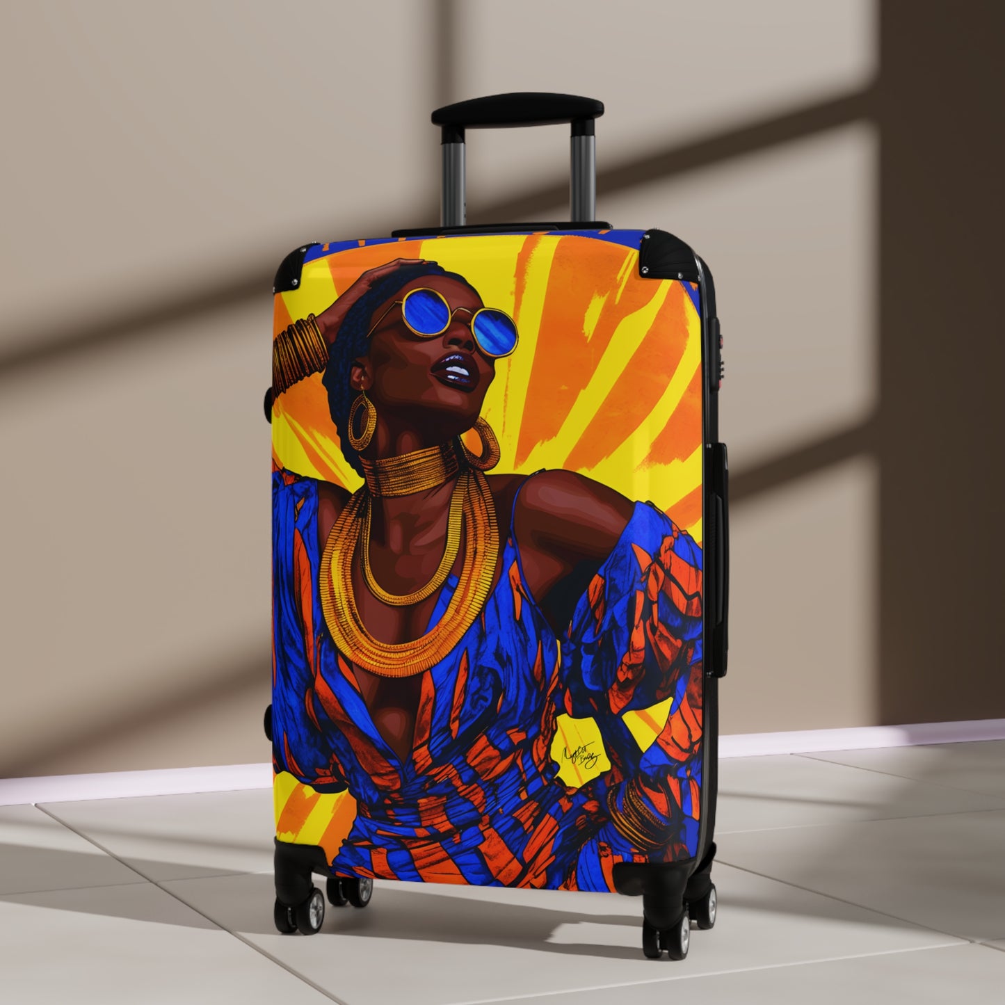 Vacation Vibing Black Woman Art Hardshell Hardside Lockable Spinner Suitcase Luggage