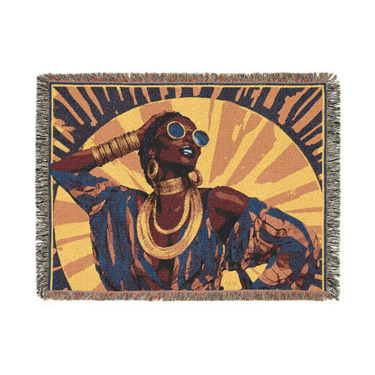 Vacation Vibin' Black Woman Afrocentric Art Woven Throw Blanket