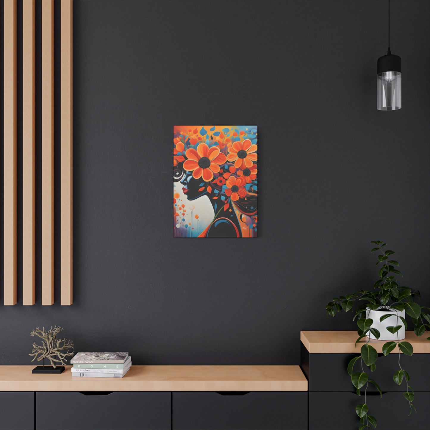 Flowery Thoughts Black Woman Art Canvas Wall Print