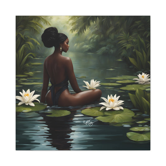 Meet Me By The Water Afrocentric Black Woman Fantasy Art Canvas Wall Print