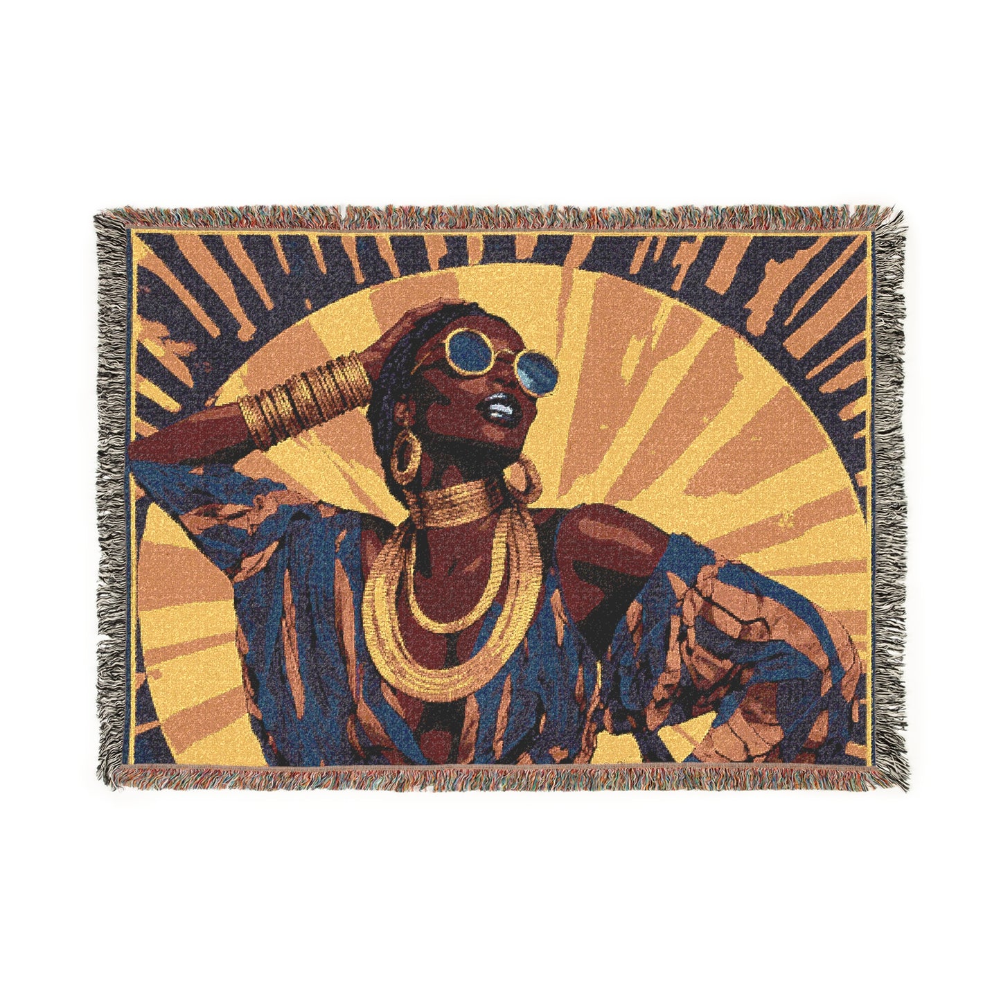 Vacation Vibin' Black Woman Afrocentric Art Woven Throw Blanket