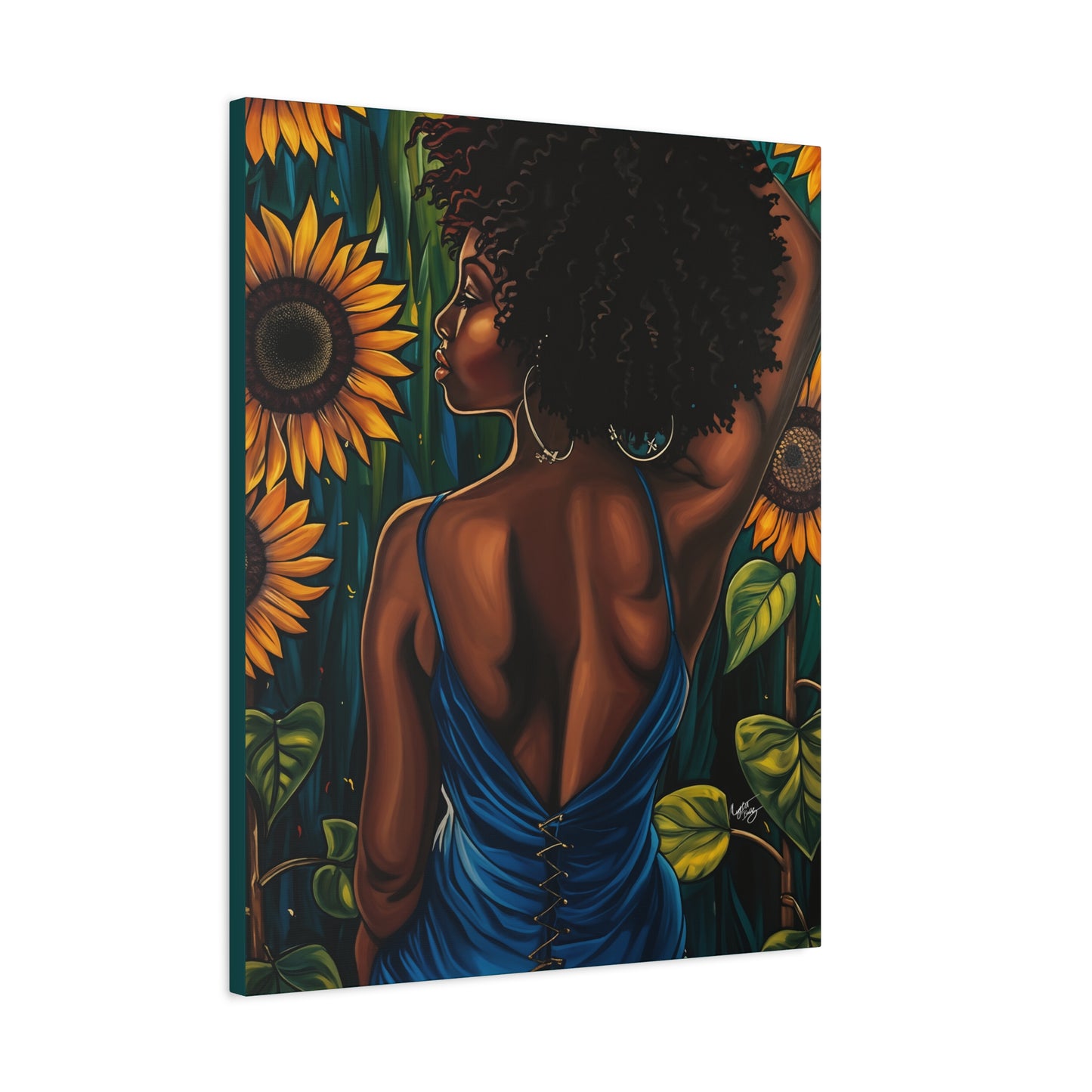 In The Garden Afrocentric Black Woman Art Canvas Wall Print