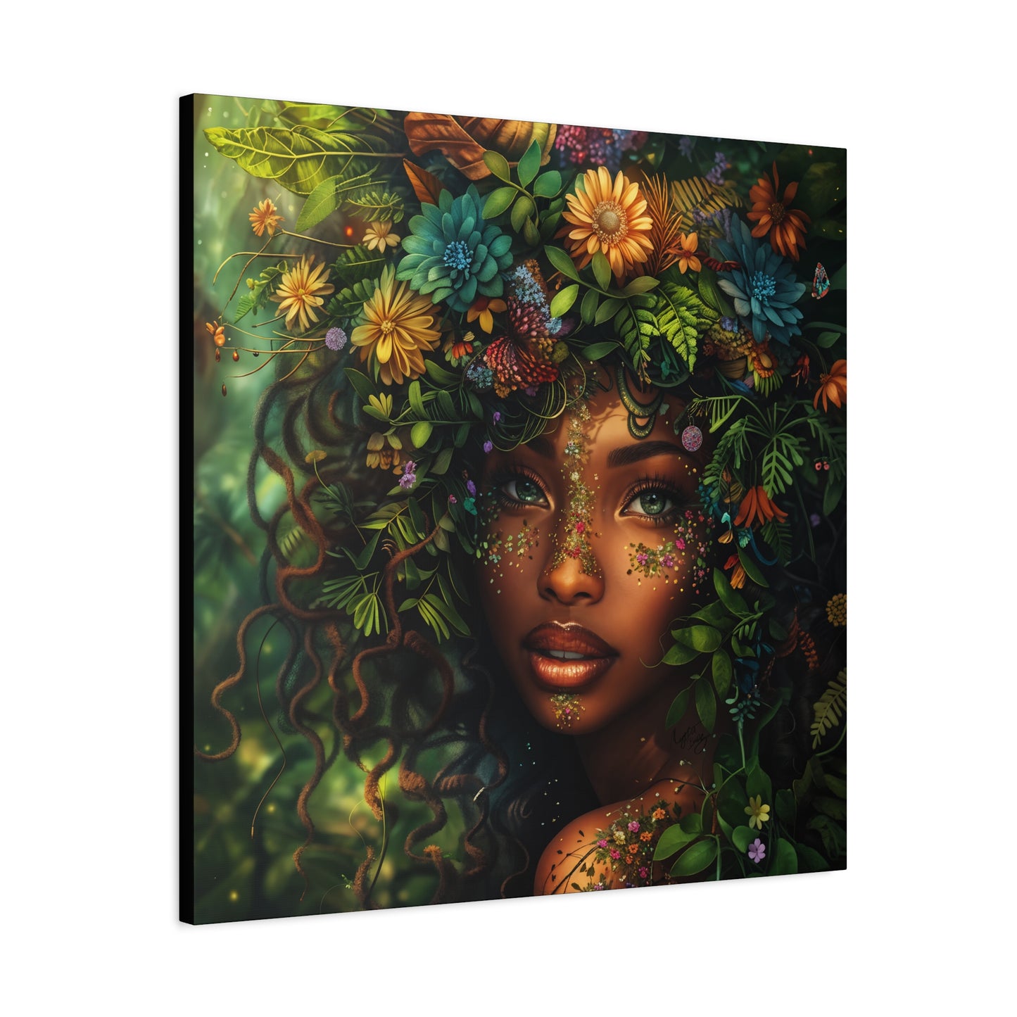 Mother Nature In Full Bloom Afrocentric Black Woman Fantasy Art Canvas Wall Print - Xtreme Shopper