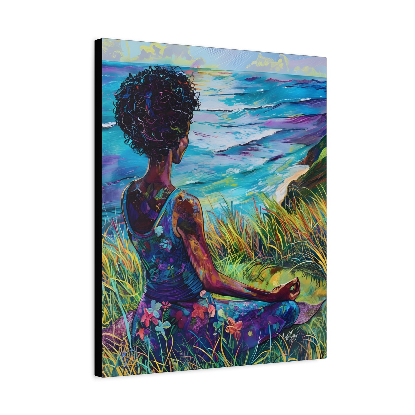 There's Peace By The Sea Afrocentric Black Woman Art Canvas Wall Print