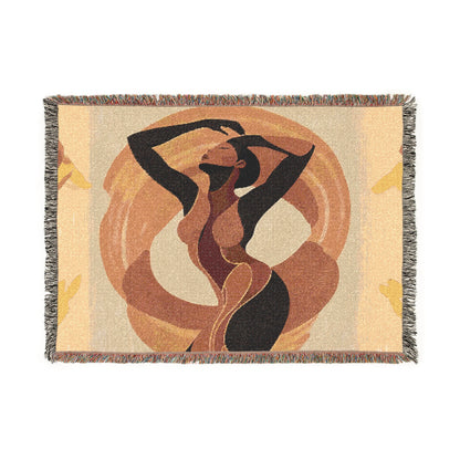 In Sync With The Rhythm Abstract Black Woman Afrocentric Art Woven Throw Blanket - Xtreme Shopper