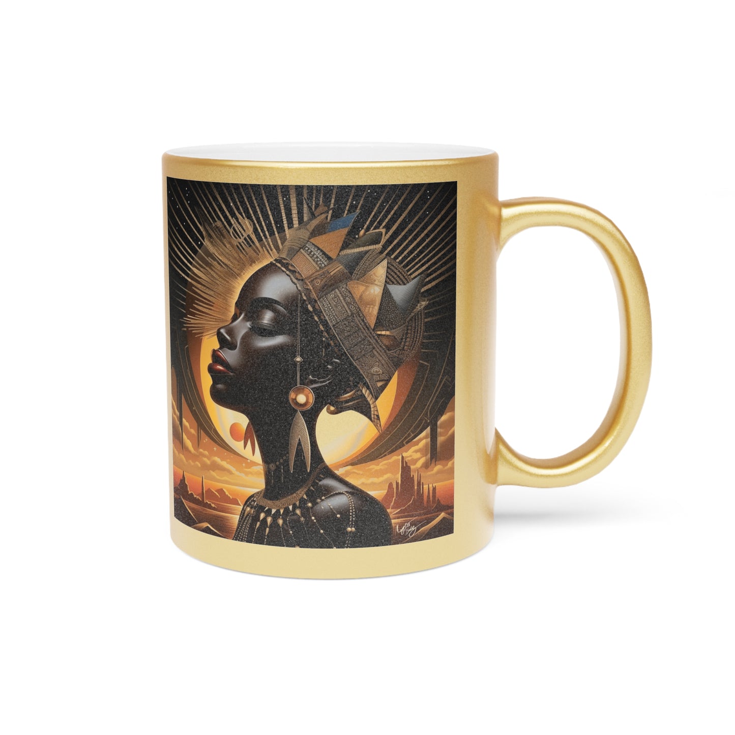 Ancient Princess Afrocentric Black Woman Abstract Art Gold Metallic Coffee Mug
