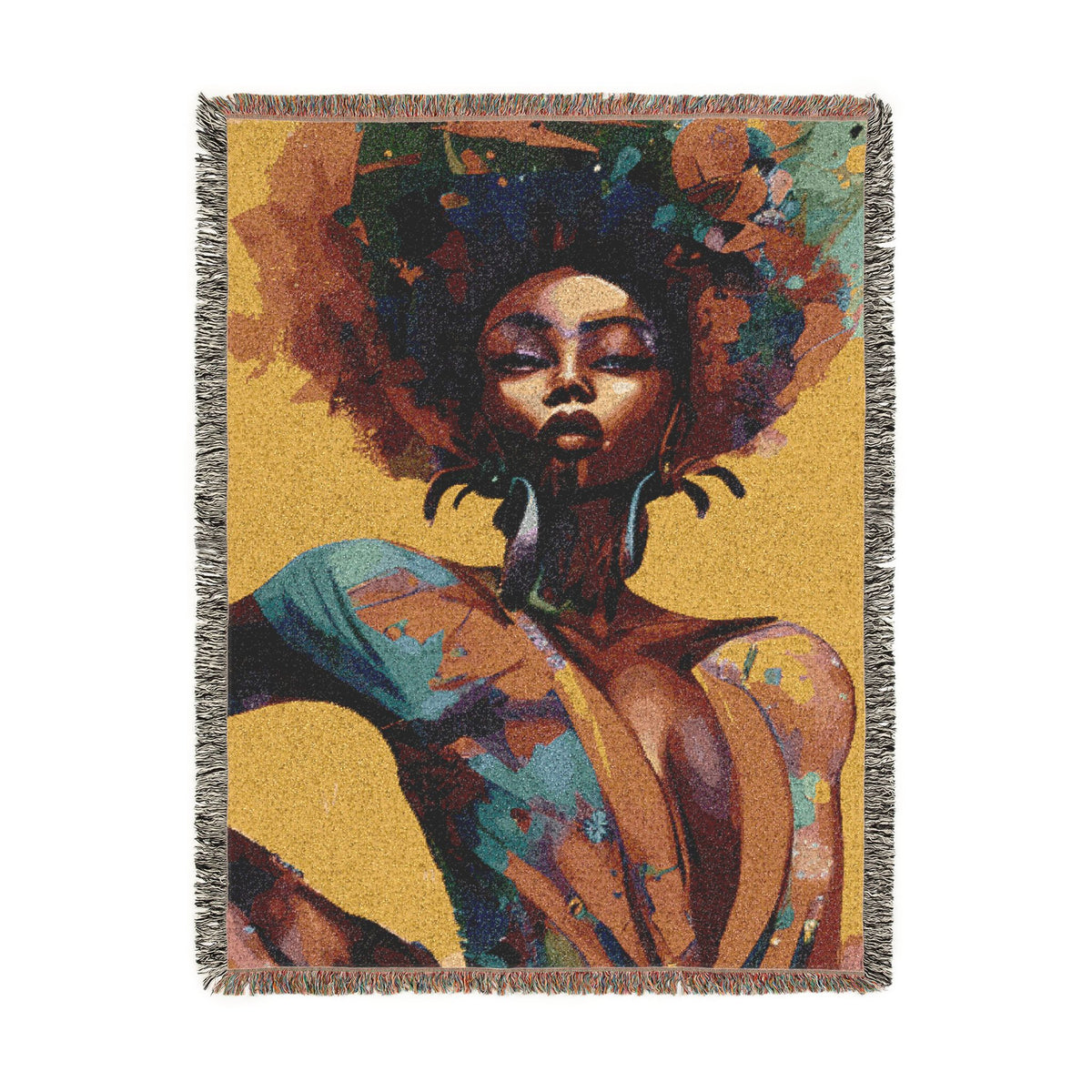 Everything About Me Black Woman Art Woven Throw Blanket