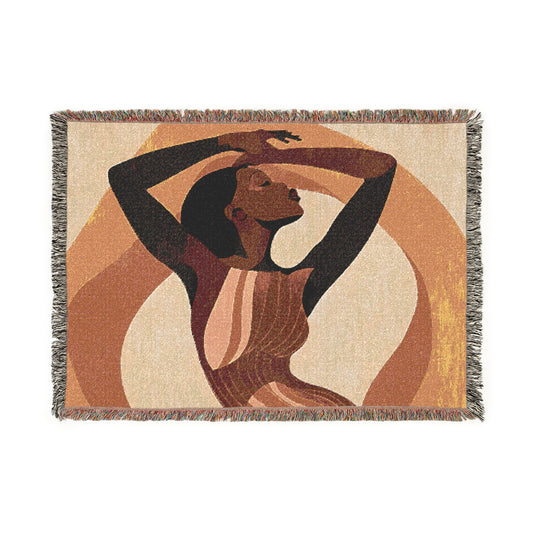 Retro Feelings Black Woman Art Woven Throw Blanket