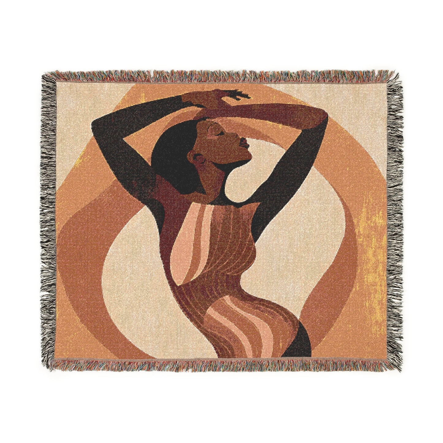 Retro Feelings Black Woman Art Woven Throw Blanket
