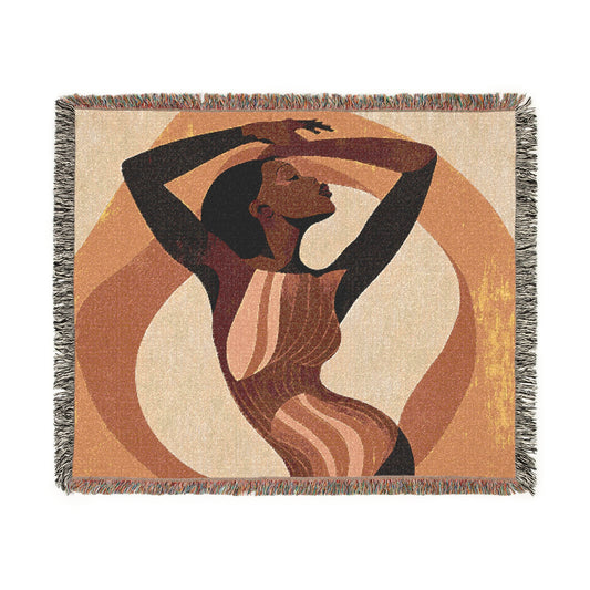 Retro Feelings Black Woman Art Woven Throw Blanket
