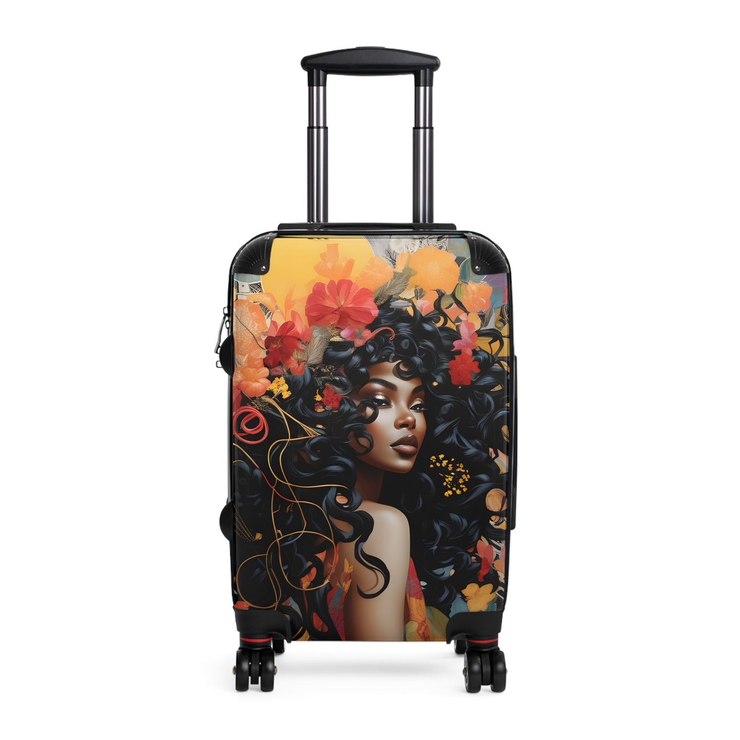 Universe Of Flowers Black Art Hardshell Hardside Lockable Spinner Suitcase Luggage