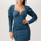 Trendy Denim Ruched Corset Mini Dress