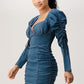 Trendy Denim Ruched Corset Mini Dress