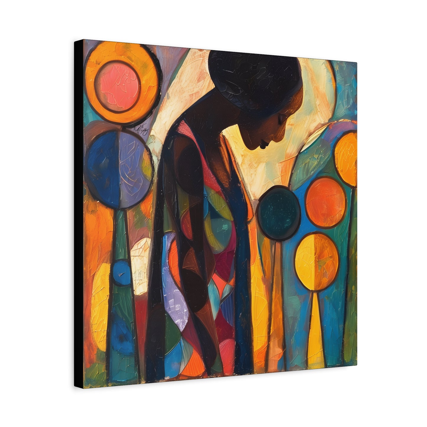 At Peace In Abstract Afrocentric Black Woman Abstract Art Canvas Wall Print - Xtreme Shopper