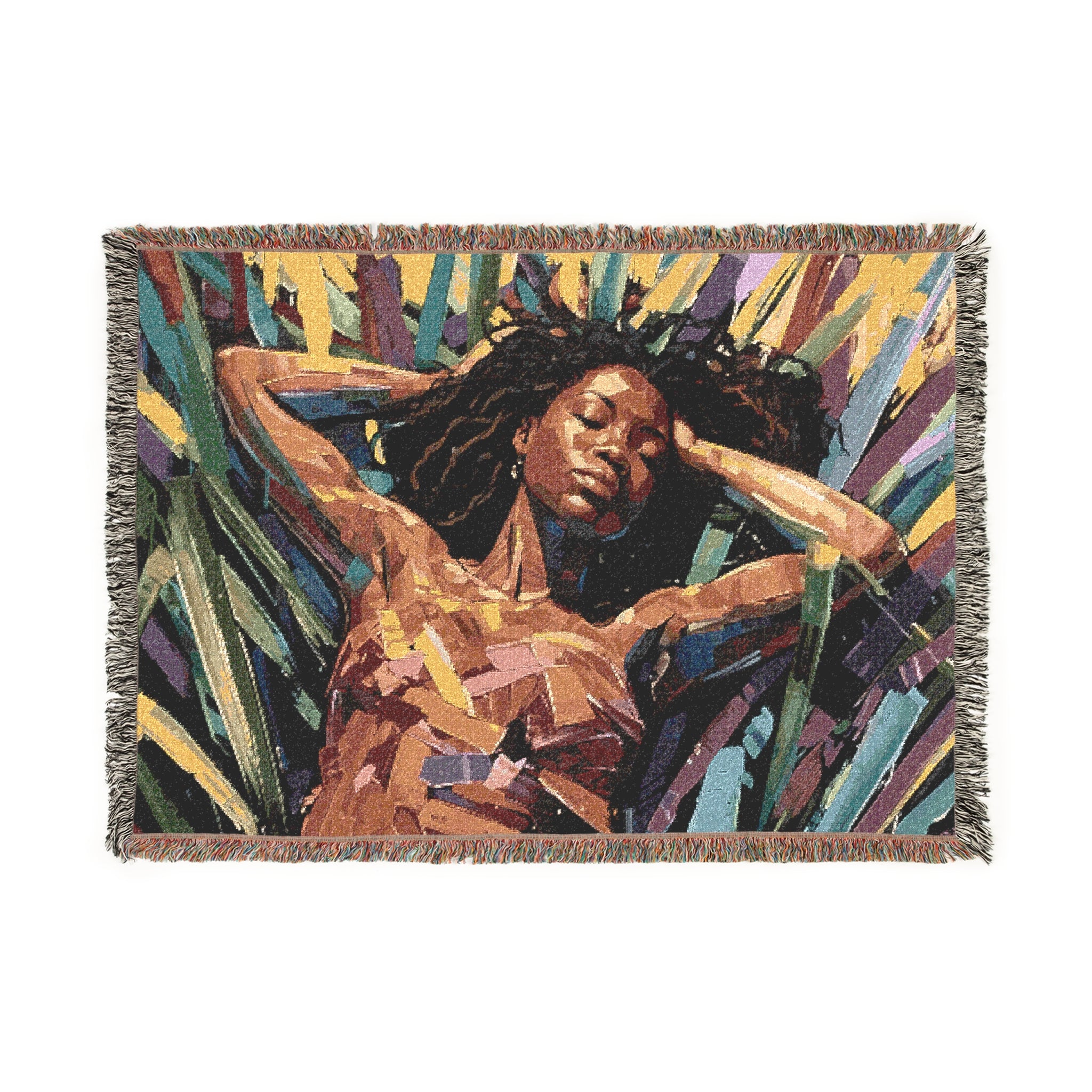Be At Peace Abstract Black Woman Afrocentric Art Woven Throw Blanket