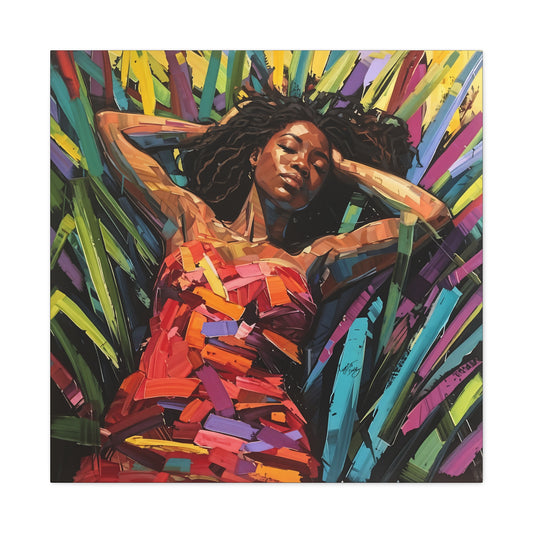 Be At Peace Black Woman Abstract Art Canvas Wall Print