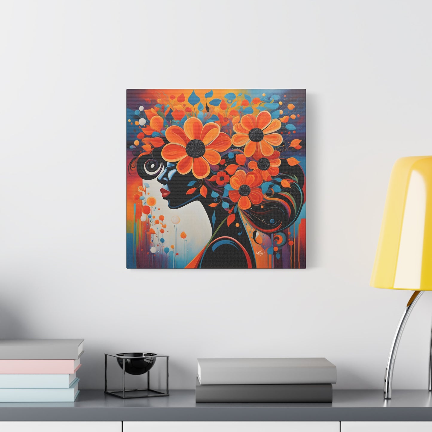 Flowery Thoughts Black Woman Art Canvas Wall Print