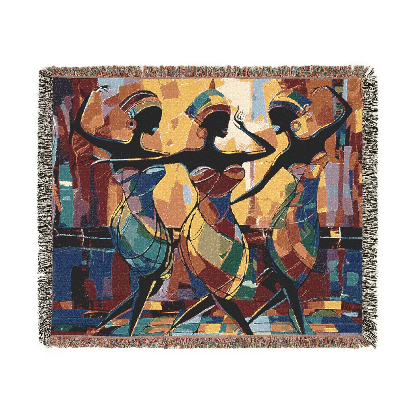 Club Trio Black Woman Art Woven Throw Blanket