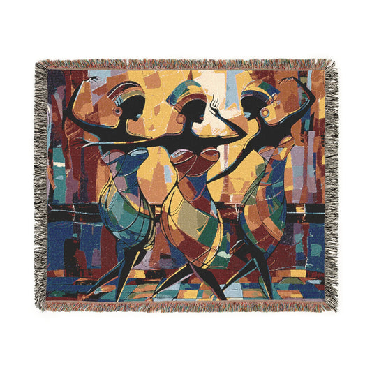 Club Trio Black Woman Art Woven Throw Blanket