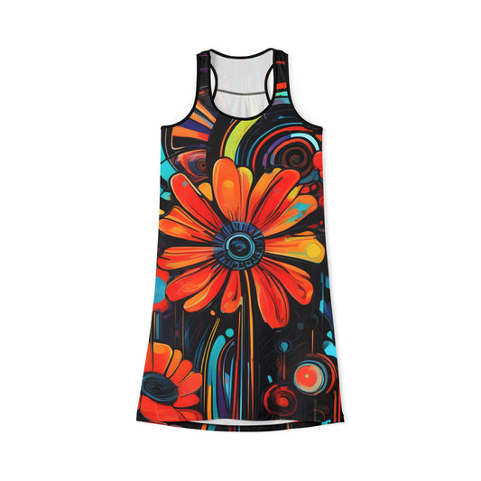 The Daisy Vibrant Abstract Floral Print Comfort Stretch Racerback Dress