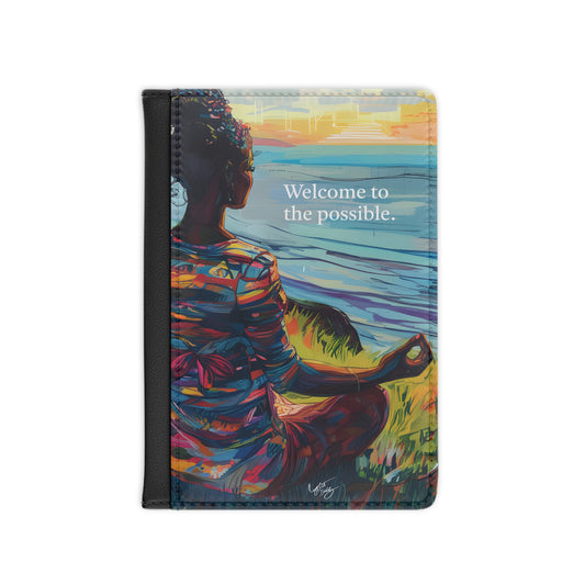 Welcome To The Possible Vegan Leather Black Art RFID Blocking Passport Cover