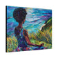 There's Peace By The Sea Afrocentric Black Woman Art Canvas Wall Print