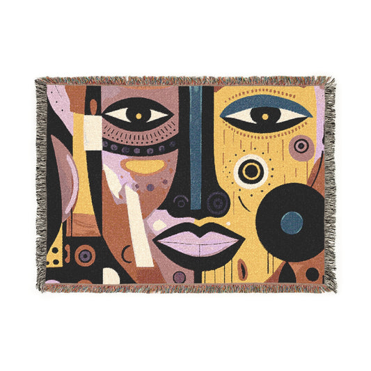Abstract Mask Afrocentric Abstract Art Woven Throw Blanket