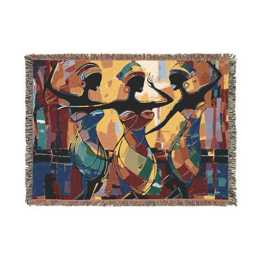 Club Trio Black Woman Art Woven Throw Blanket
