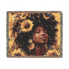 Daisies Everywhere Afrocentric Black Woman Abstract Art Woven Throw Blanket