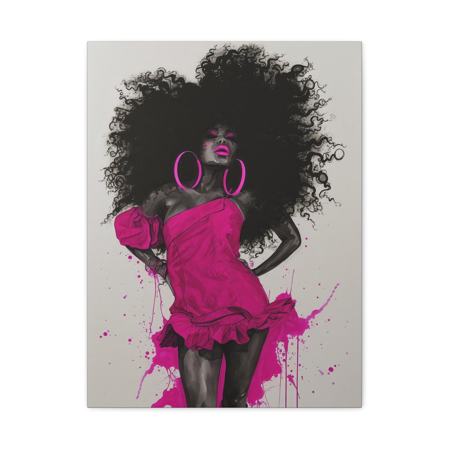 Model Perfect In Pink — Afrocentric Inspirational Black Woman Canvas Wall Art