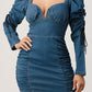 Trendy Denim Ruched Corset Mini Dress