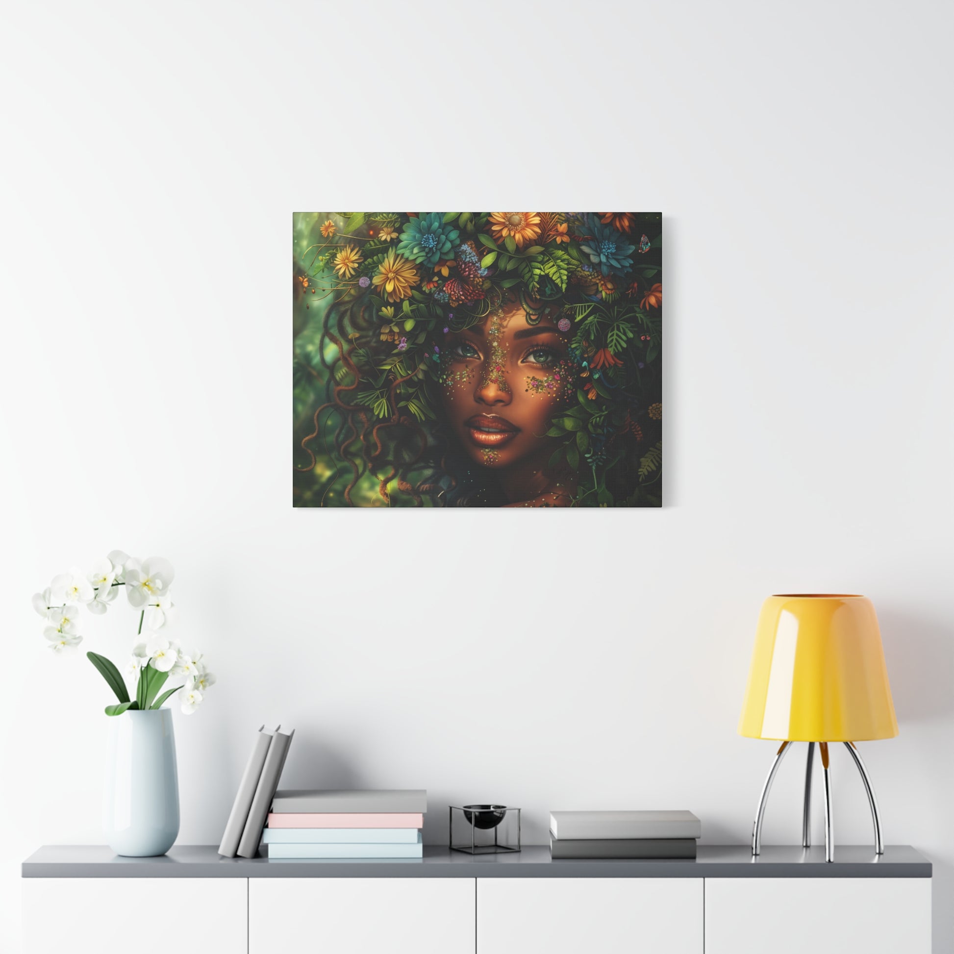 Mother Nature In Full Bloom Afrocentric Black Woman Fantasy Art Canvas Wall Print - Xtreme Shopper