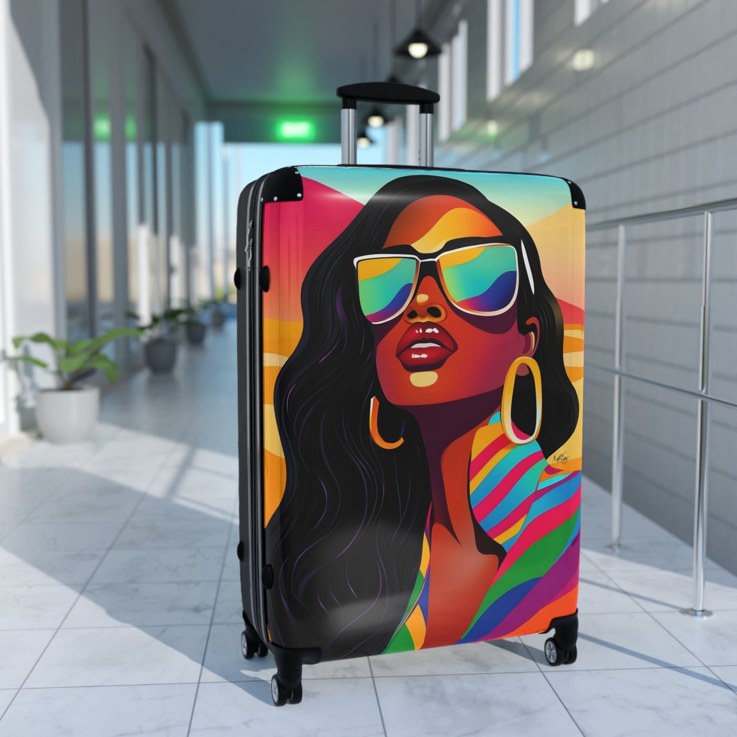 Vacay Vibes Black Woman Art Hardshell Hardside Lockable Spinner Suitcase Luggage