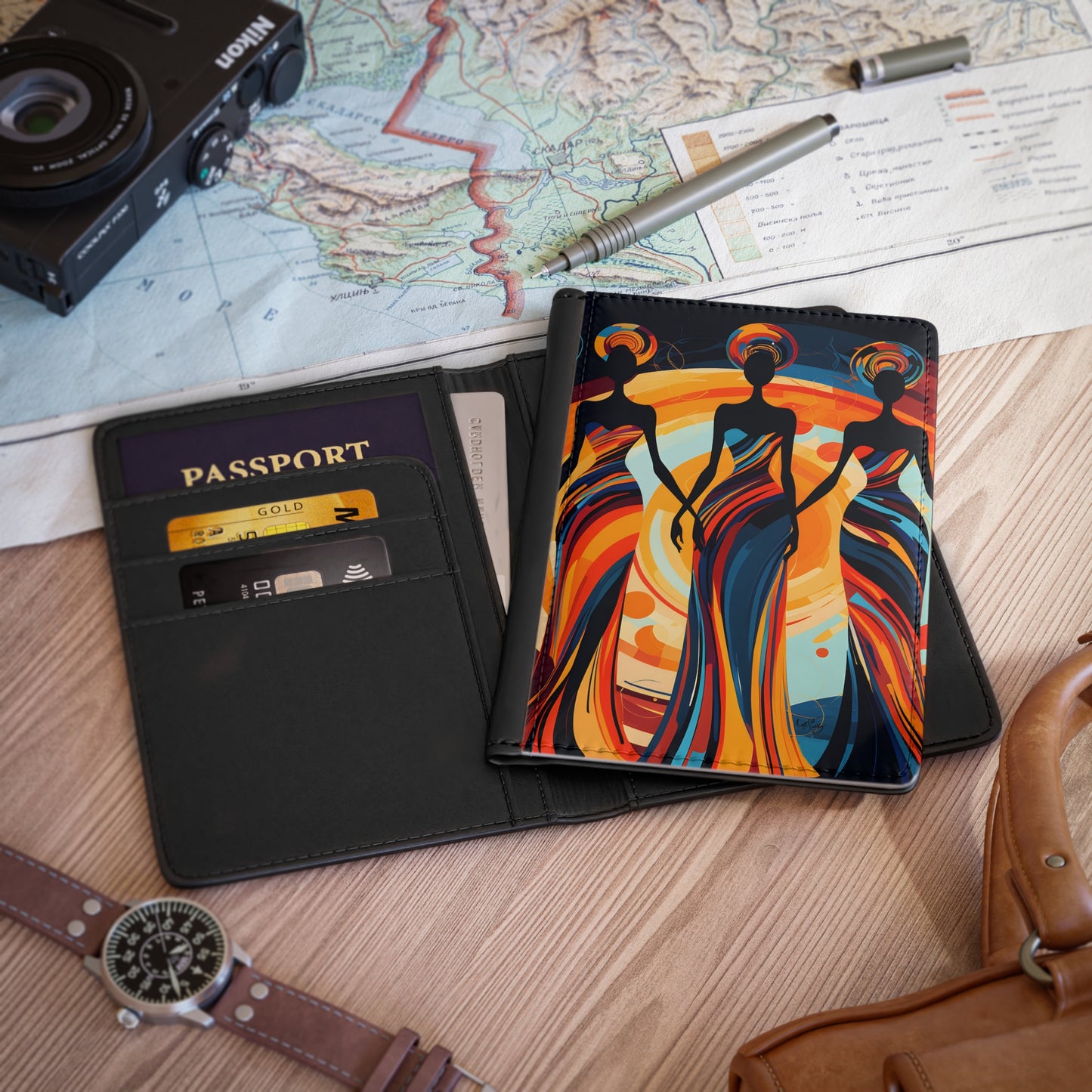 Sisterhood Glowup Vegan Leather Black Art RFID Blocking Passport Cover