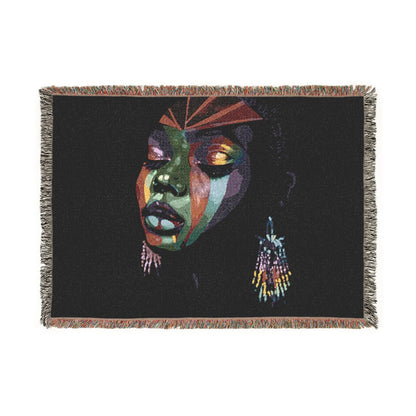 Original Makeup Afrocentric Black Woman Abstract Art Woven Throw Blanket