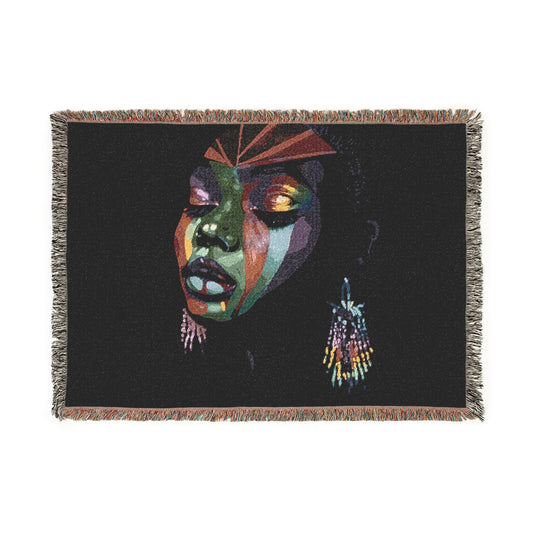 Original Makeup Afrocentric Black Woman Abstract Art Woven Throw Blanket