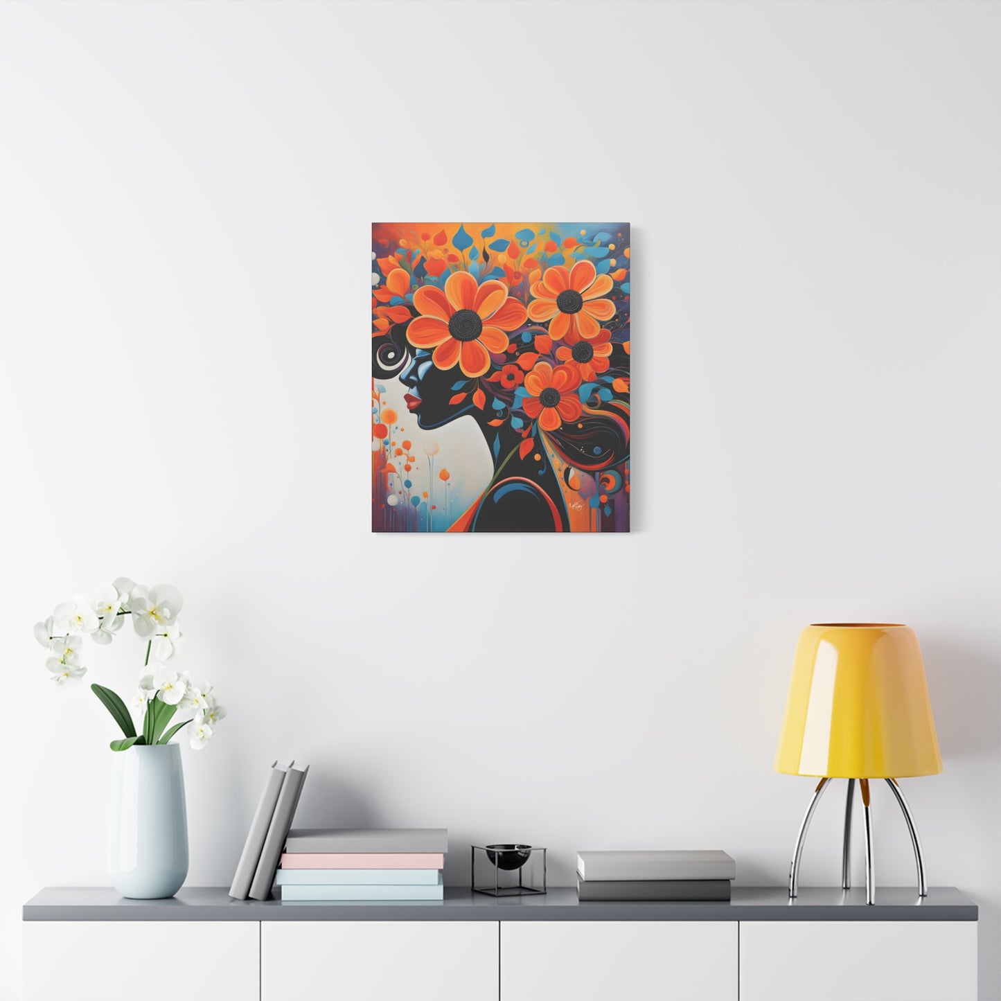 Flowery Thoughts Black Woman Art Canvas Wall Print