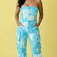 Summer Trends Blue Tie Dye Strapless Utility Jumpsuit