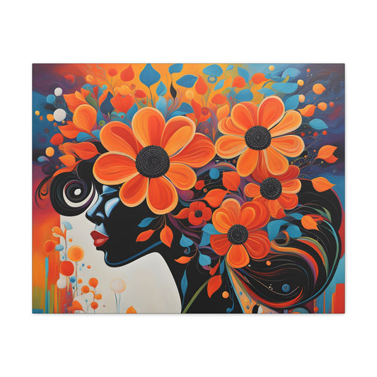 Flowery Thoughts Black Woman Art Canvas Wall Print